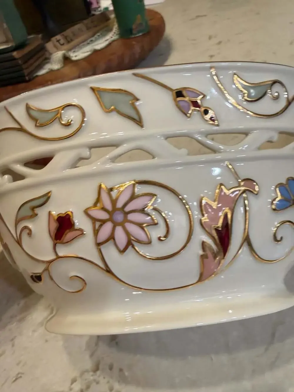Lenox Gilded Garden Basket Oval Handled Floral Gold Trim